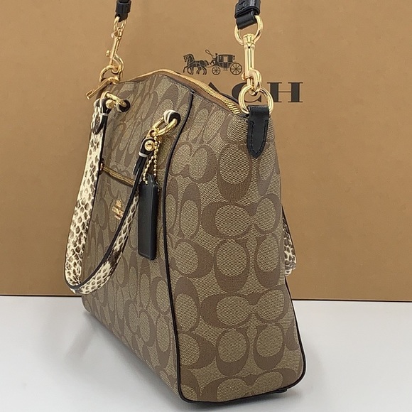COACH Prairie Satchel / Shoulder In Colorblock Signature Canvas Khaki/Black Mult - Picture 6 of 16